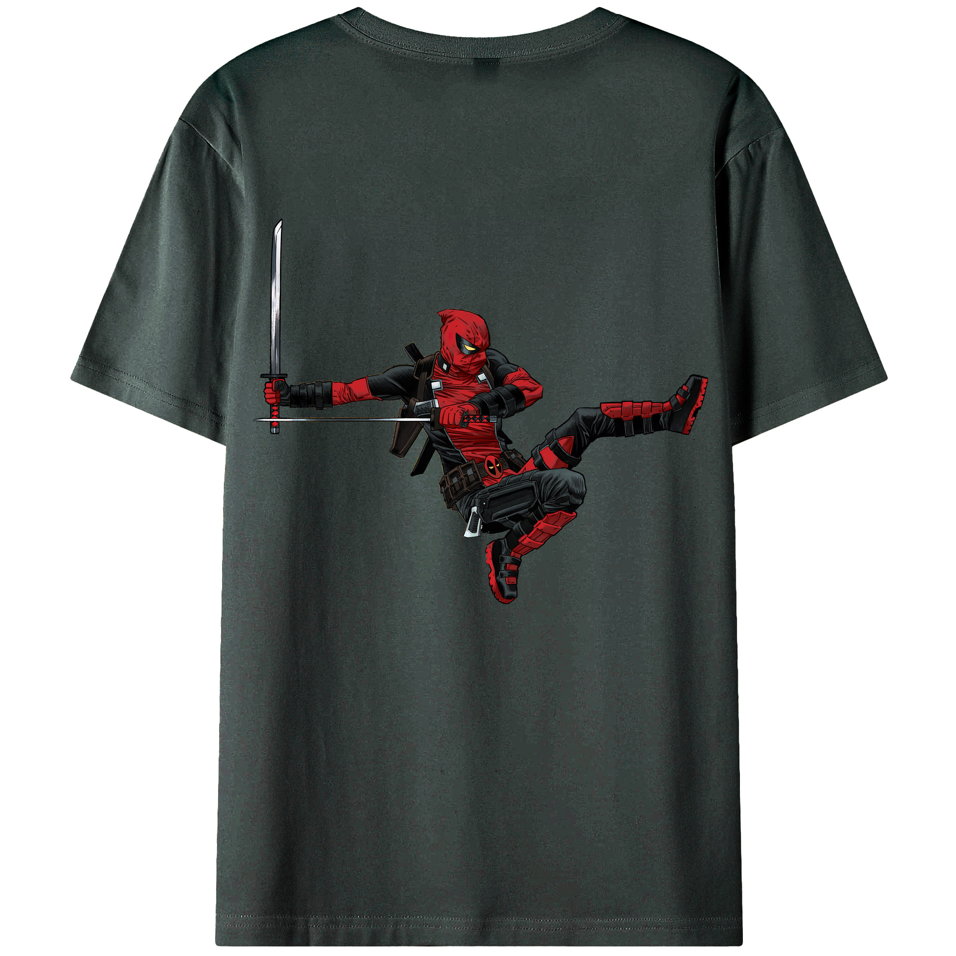 （画像用） Deadpool デッドプール 綿100％ メンズ半袖Tシャツ（バックプリント） 通気性